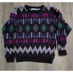 Gabrielle Vtg 90s Pink/Purple/Green/ Black W/ Leather Geometric Junior L (14-16)